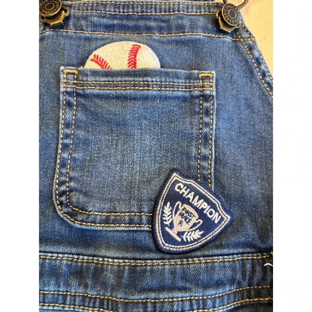 Gymboree Baby Boys Blue Denim Baseball Champion Shortall Overalls 12-18M 7000408
